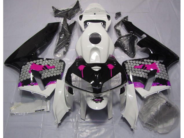 05-06 Schizzi Rosa Su Nero Lucido CBR600RR Carena Moto 05-06 Schizzi Rosa Su Nero Lucido CBR600RR Carena Moto