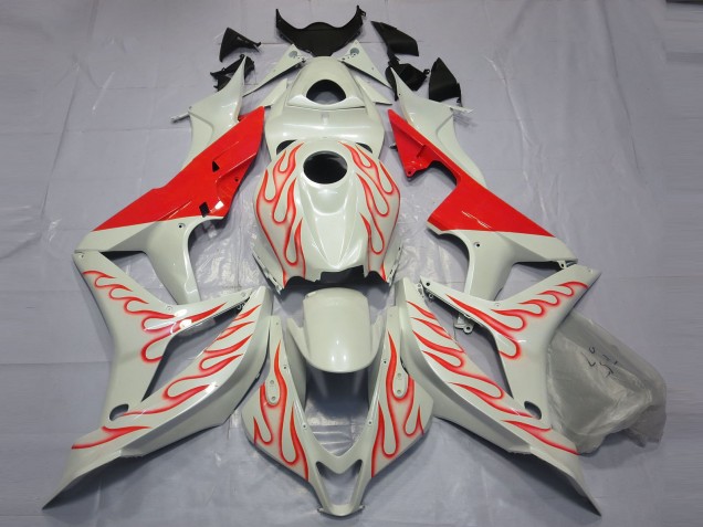 07-08 Rouge Flamme Sur Blanc CBR600RR Carena Moto 07-08 Rouge Flamme Sur Blanc CBR600RR Carena Moto